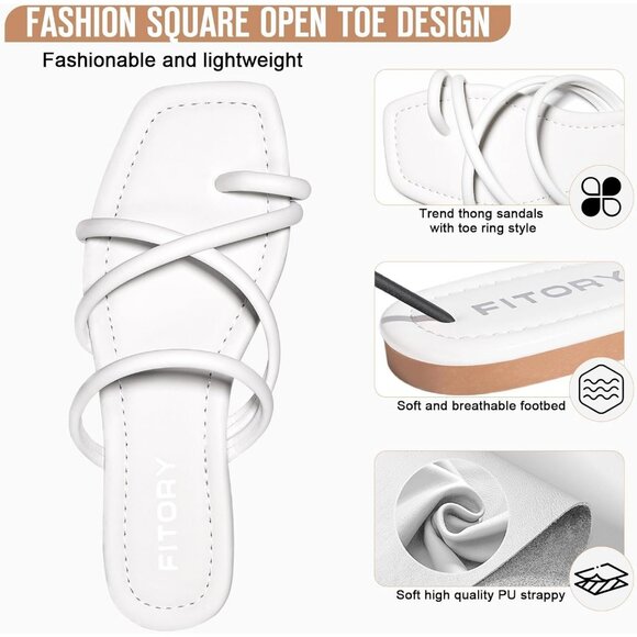 Women's All White Soft Flat Toe Ring Style Thongs Cross Strap Slide Sandal Shoes - Picture 3 of 5